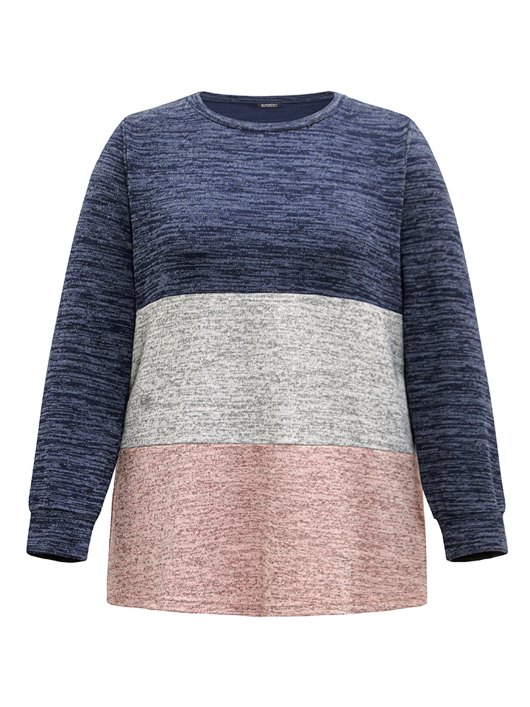 Plus Size Women Dailywear Plain Contrast Regular Regular Sleeve Long Sleeve Round Neck Casual Sweatshirts BloomChic 