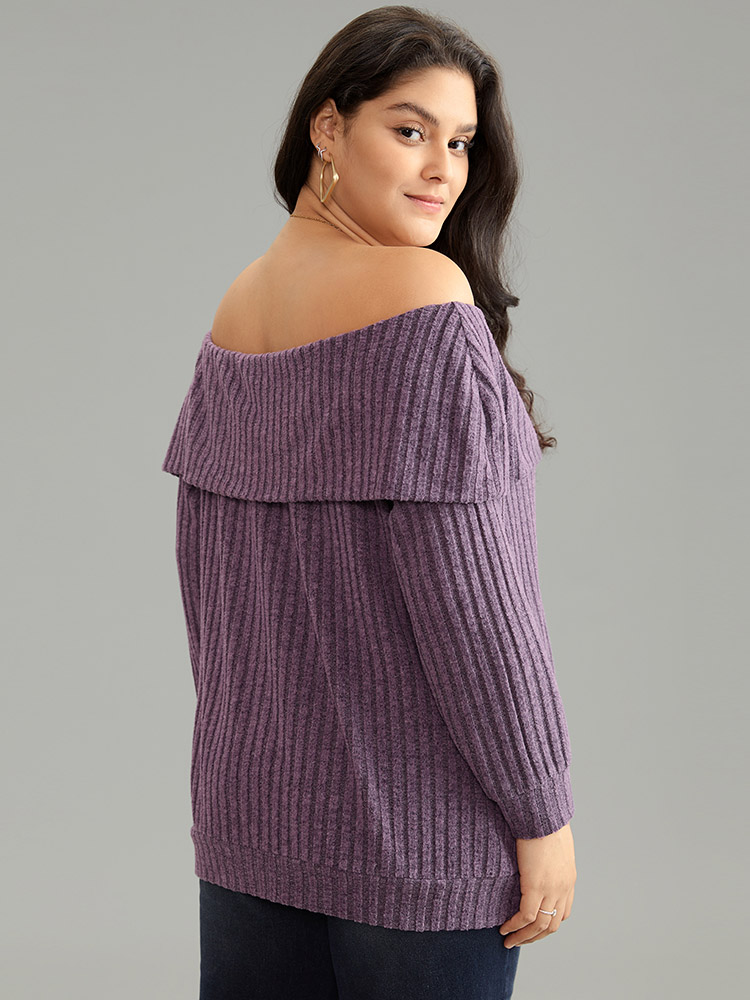 Plus Size Women Dailywear Plain Texture Regular Sleeve Long Sleeve One-shoulder neck Elegant T-shirts BloomChic 