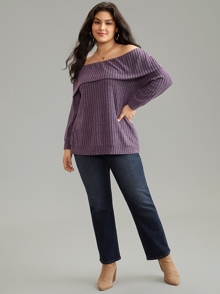 Plus Size Women Dailywear Plain Texture Regular Sleeve Long Sleeve One-shoulder neck Elegant T-shirts BloomChic 