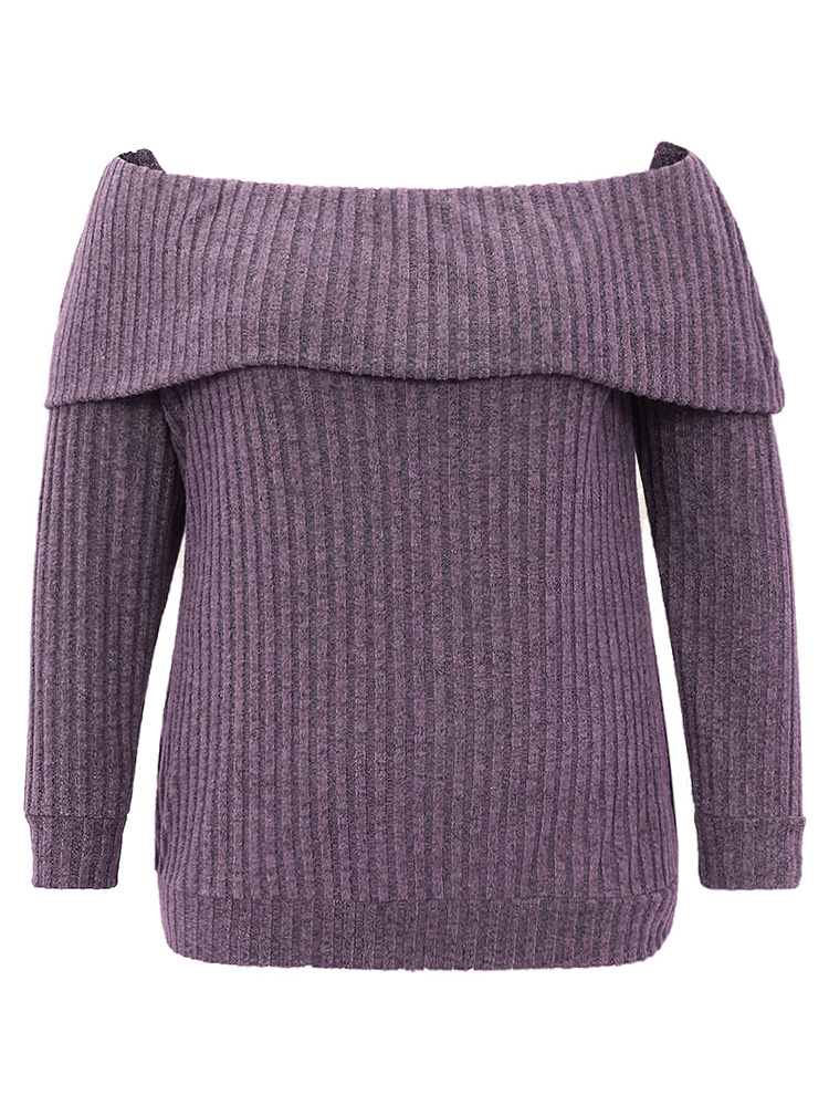 Plus Size Women Dailywear Plain Texture Regular Sleeve Long Sleeve One-shoulder neck Elegant T-shirts BloomChic 
