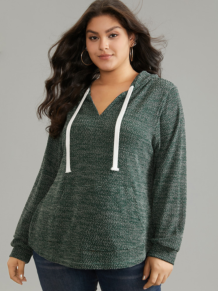 

Plus Size Textured Kangaroo Pocket Hooded Sweatshirt Women Green Casual Texture Hooded Everyday Sweatshirts BloomChic