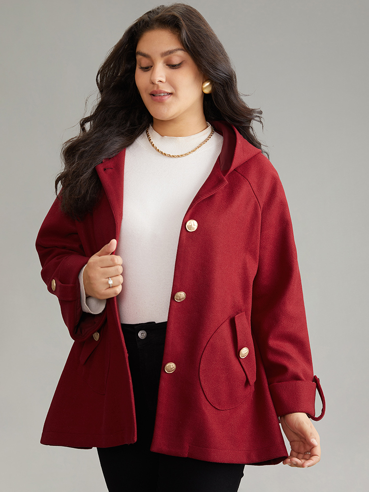 

Plus Size Plain Pocket Tab Sleeve Button Detail Woven Coat Women Scarlet Casual Lined Ladies Dailywear Winter Coats BloomChic