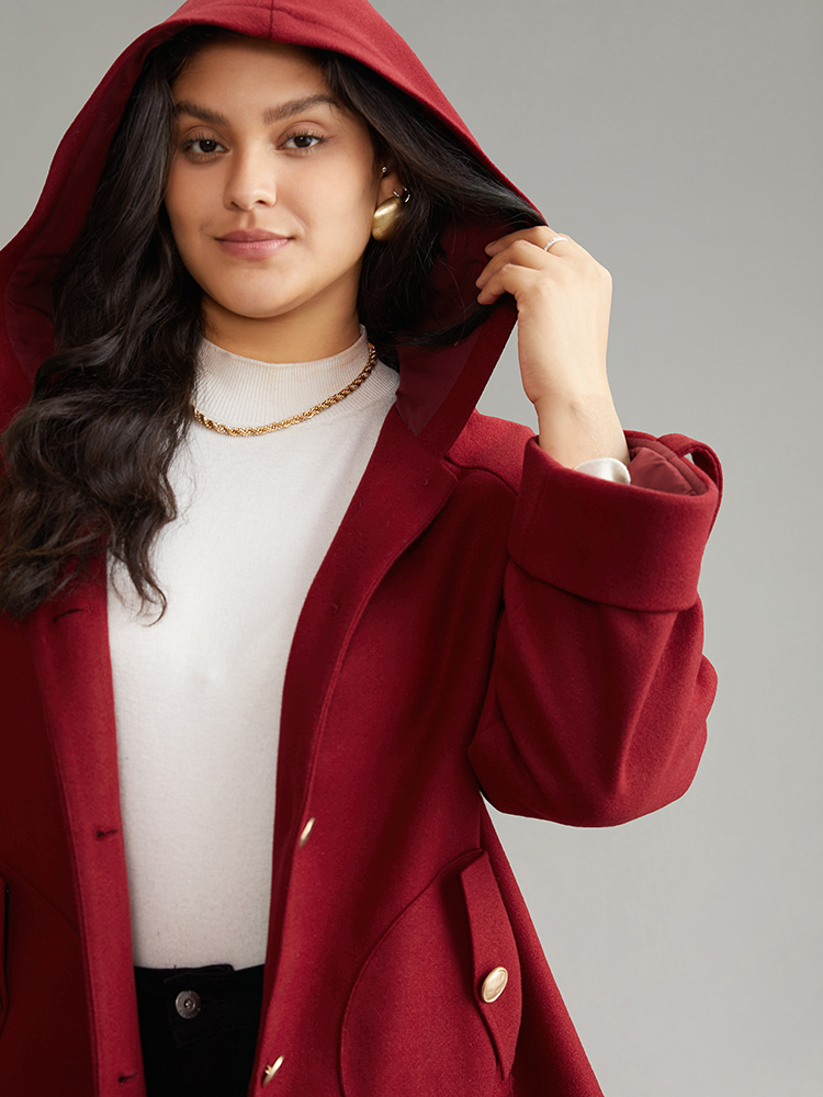 

Plus Size Plain Pocket Tab Sleeve Button Detail Woven Coat Women Scarlet Casual Lined Ladies Dailywear Winter Coats BloomChic