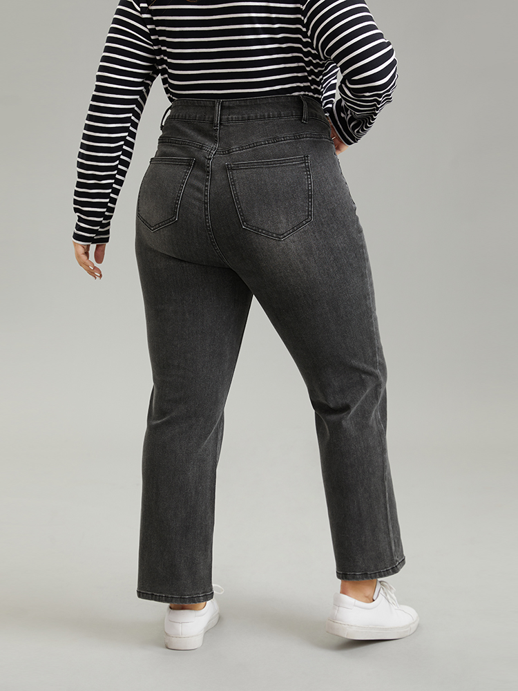 Plus Size Vintage Black Wash Straight Leg Jeans Women DimGray Casual Plain Plain High stretch Pocket Jeans BloomChic 28/5X 