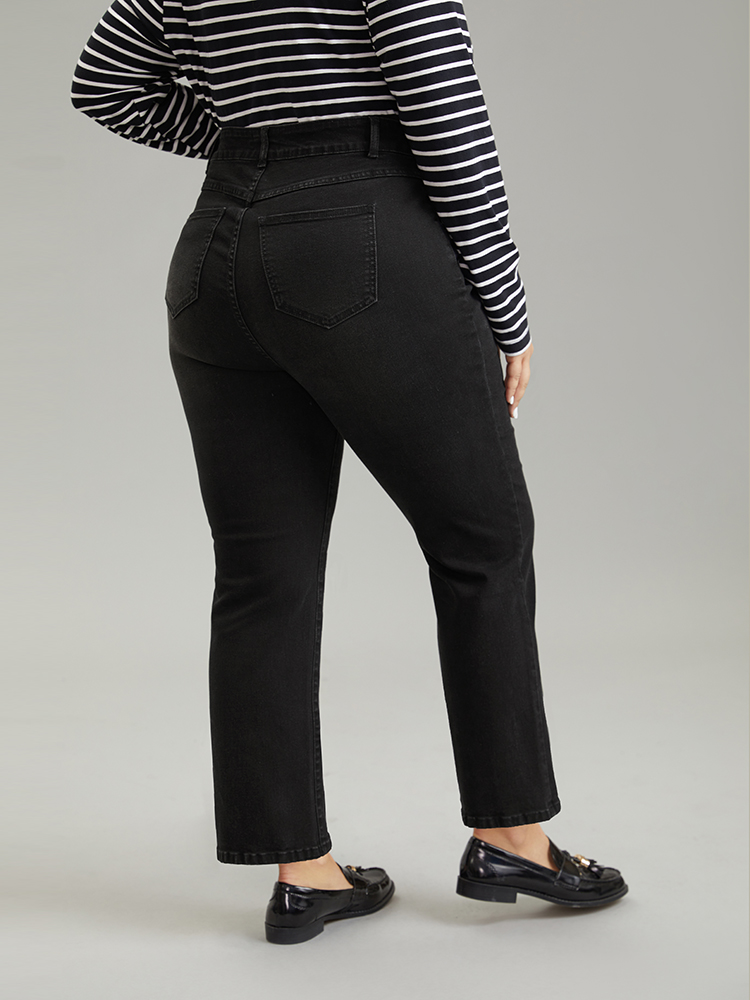 Plus Size Vintage Black Wash High Rise Straight Leg Jeans Women DimGray Casual Plain Plain High stretch Pocket Jeans BloomChic 14/1X 