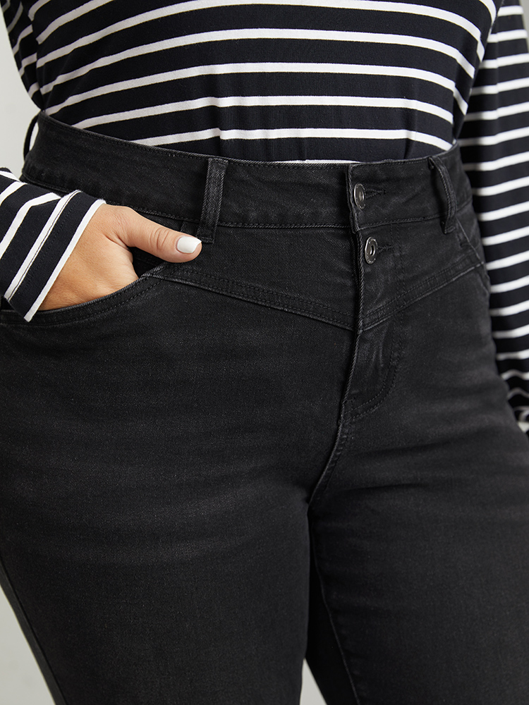 Plus Size Vintage Black Wash High Rise Straight Leg Jeans Women DimGray Casual Plain Plain High stretch Pocket Jeans BloomChic 14/1X 