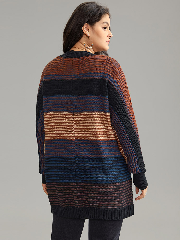 Plus Size Cardigans | Colorblock Heather Batwing Sleeve Curved Hem Cardigan | BloomChic 