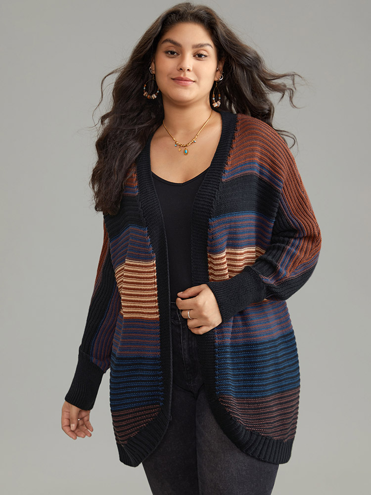 Plus Size Cardigans | Colorblock Heather Batwing Sleeve Curved Hem Cardigan | BloomChic 
