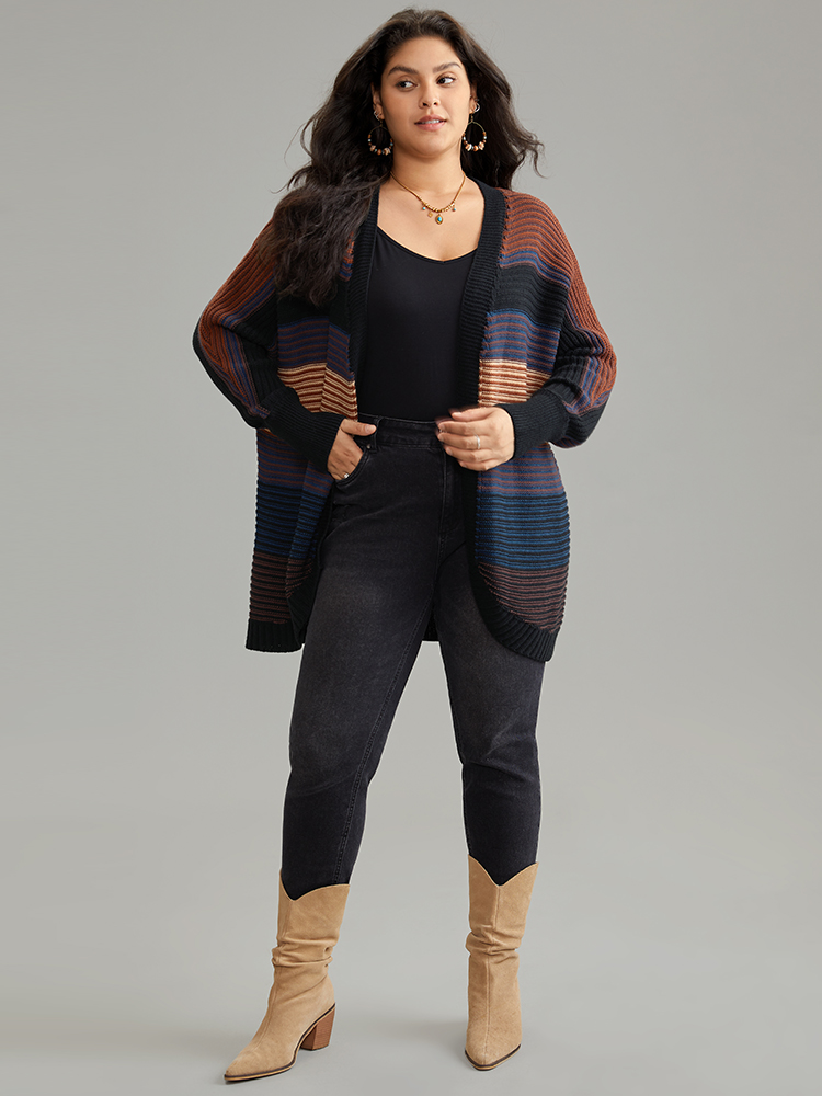 Plus Size Cardigans | Colorblock Heather Batwing Sleeve Curved Hem Cardigan | BloomChic 