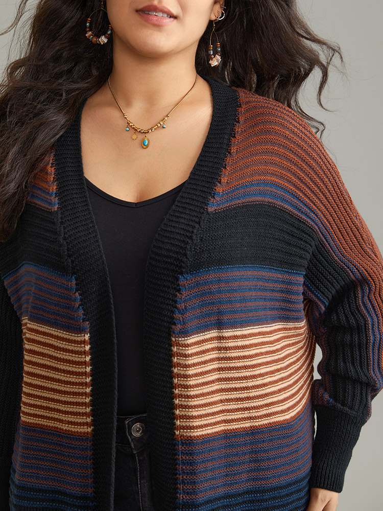 Plus Size Cardigans | Colorblock Heather Batwing Sleeve Curved Hem Cardigan | BloomChic 