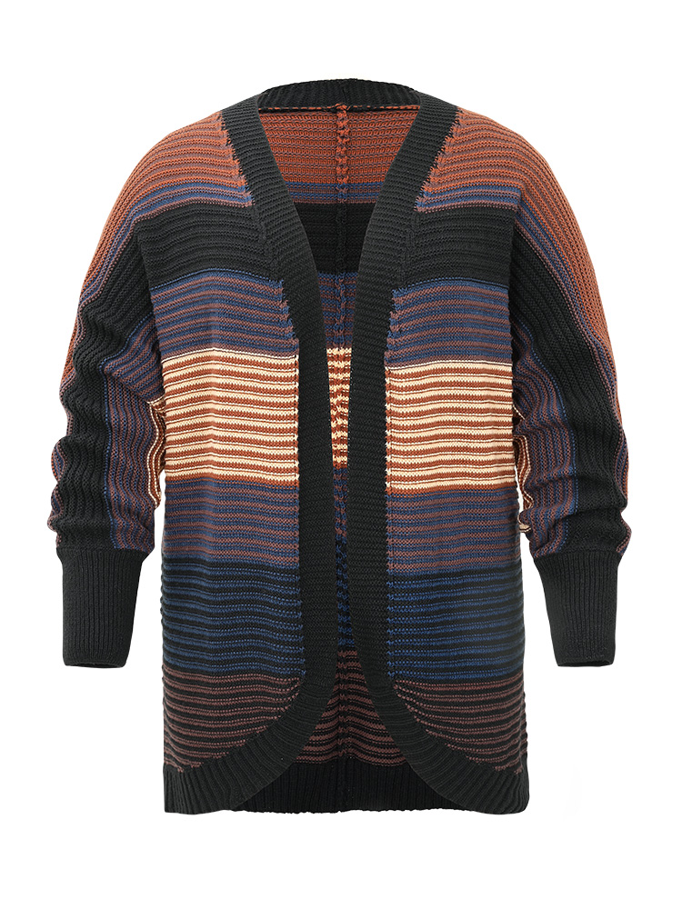 Plus Size Cardigans | Colorblock Heather Batwing Sleeve Curved Hem Cardigan | BloomChic 