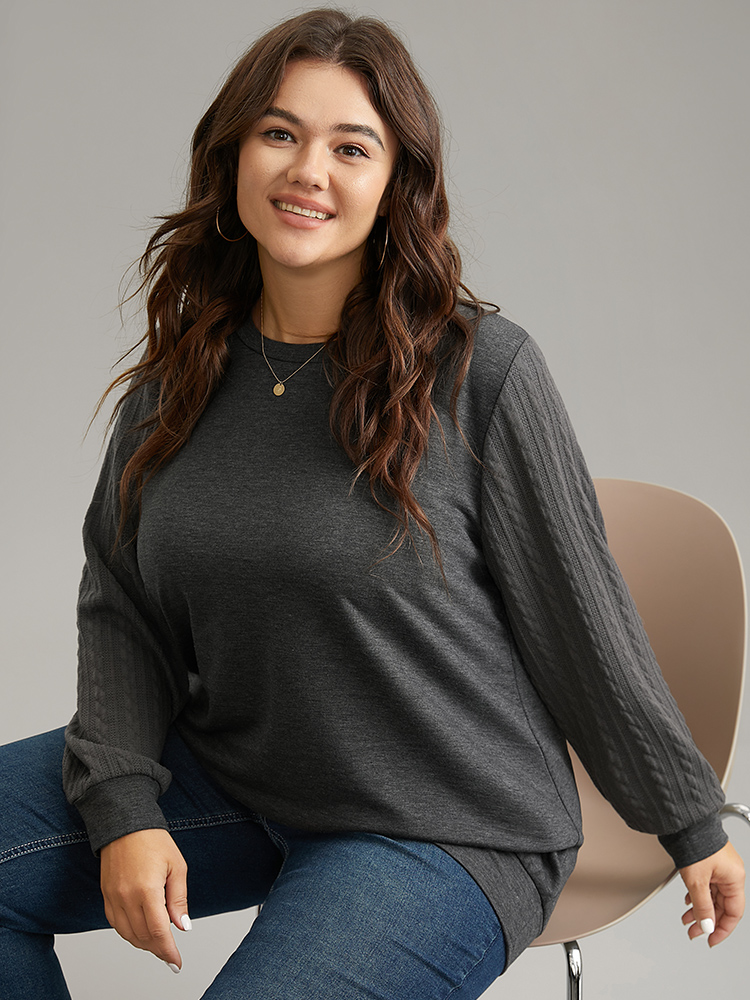 Plus Size Women Dailywear Plain Texture Regular Regular Sleeve Long Sleeve Round Neck Elegant Sweatshirts BloomChic 