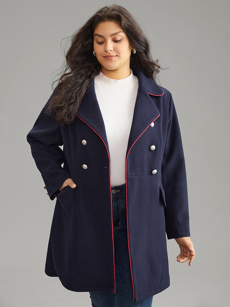 

Plus Size Contrast Trim Buckle Detail Flap Pocket Lapel Collar Coat Women Indigo Casual Lined Ladies Dailywear Winter Coats BloomChic