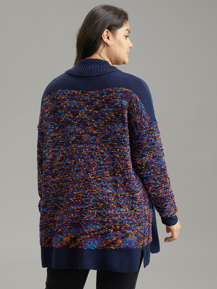 Colour Heather Patchwork Loose Cardigan 