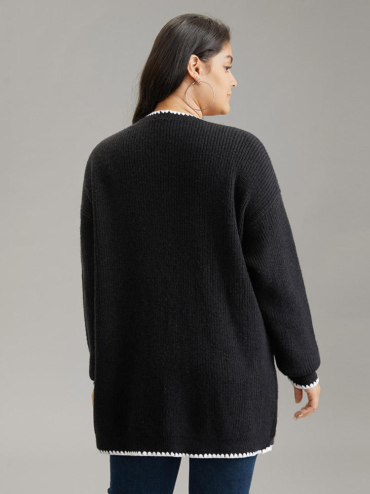 Supersoft Essentials Contrast Trim Open Front Pocket Knit Cardigan 