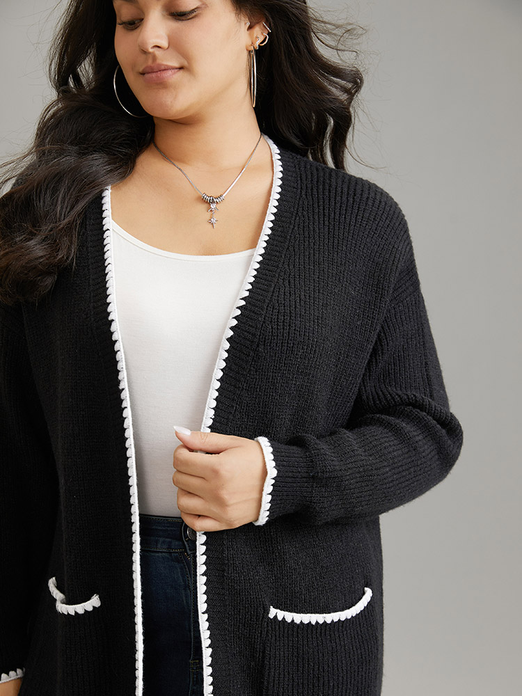 Supersoft Essentials Contrast Trim Open Front Pocket Knit Cardigan 