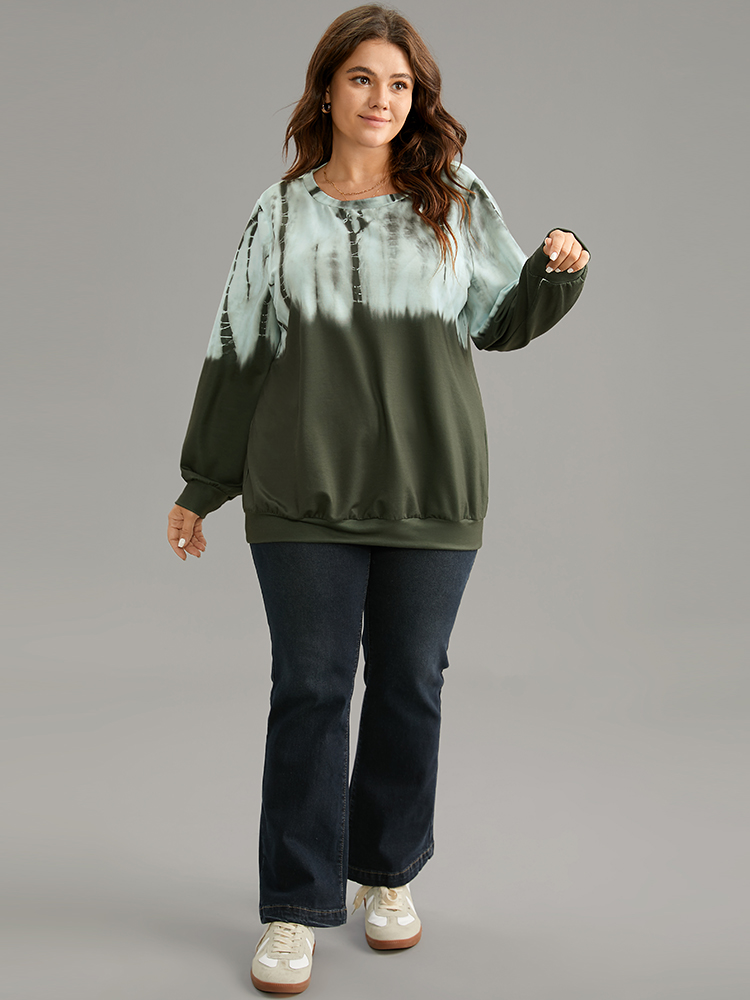 Plus Size Women Dailywear Ombre Tie Dye Regular Regular Sleeve Long Sleeve Round Neck Casual Sweatshirts BloomChic 