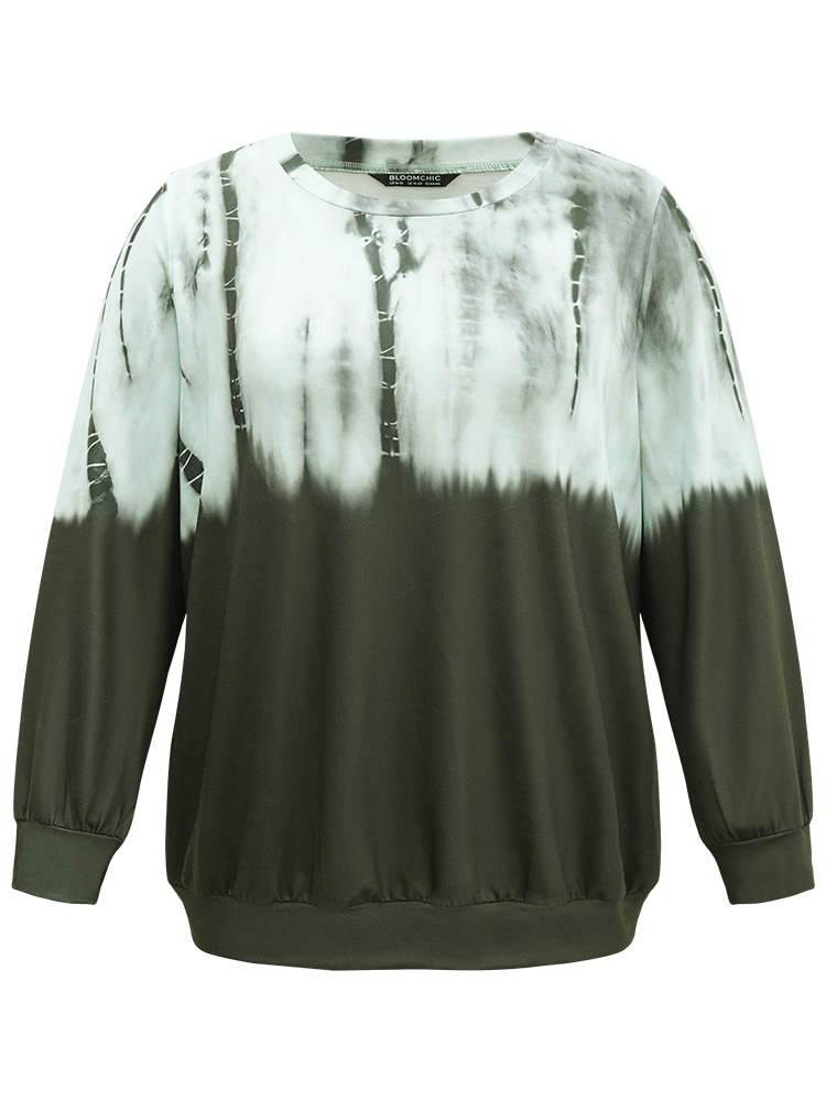Plus Size Women Dailywear Ombre Tie Dye Regular Regular Sleeve Long Sleeve Round Neck Casual Sweatshirts BloomChic 