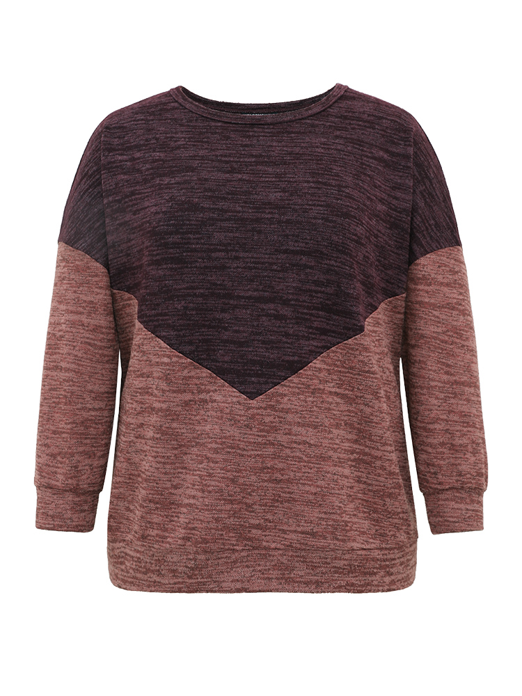 Plus Size Two Tone Patchwork Drop Shoulder Sweatshirt Women Multicolor Casual Contrast Round Neck Dailywear Sweatshirts BloomChic 18-20/2X 