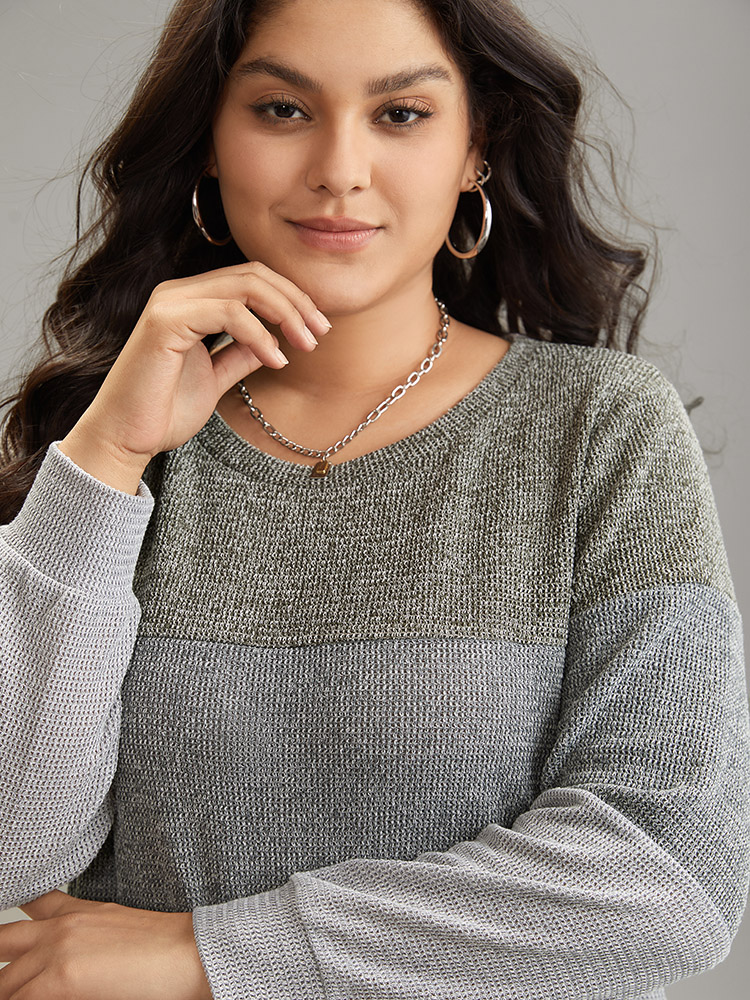 Plus Size Women Dailywear Plain Heather Regular Regular Sleeve Long Sleeve Round Neck Casual Sweatshirts BloomChic 