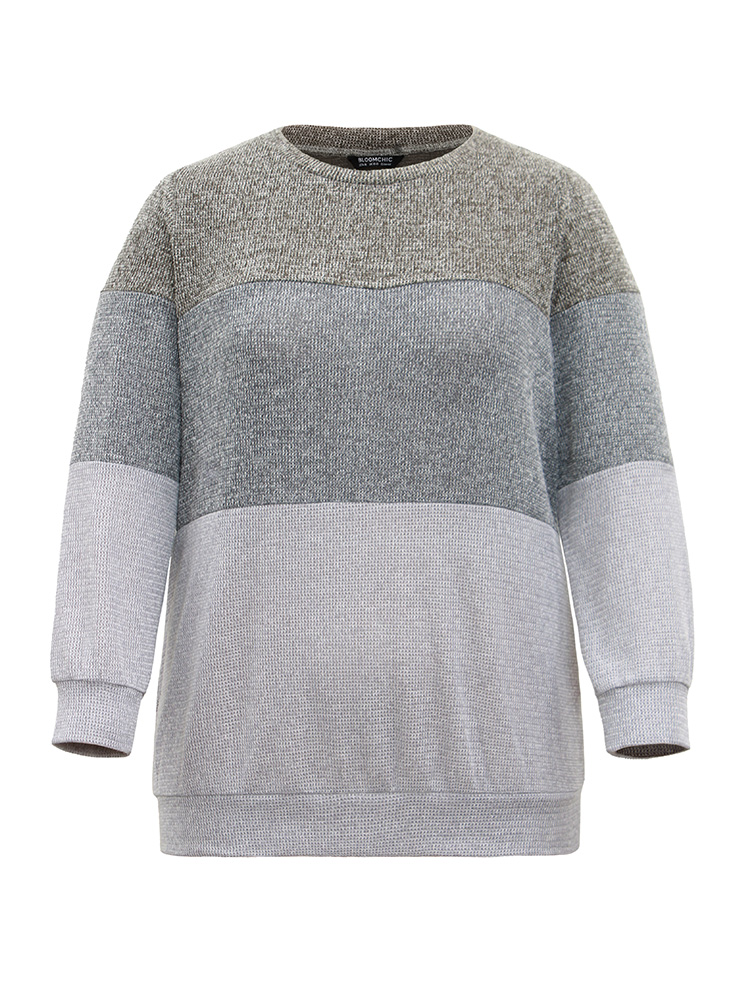 Plus Size Women Dailywear Plain Heather Regular Regular Sleeve Long Sleeve Round Neck Casual Sweatshirts BloomChic 