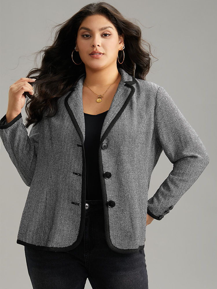 Plus Size Women Work Plain Texture Regular Sleeve Long Sleeve Suit Collar At the Office Blazers BloomChic 