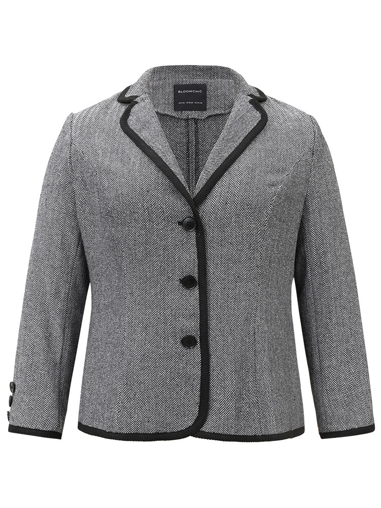 Plus Size Women Work Plain Texture Regular Sleeve Long Sleeve Suit Collar At the Office Blazers BloomChic 