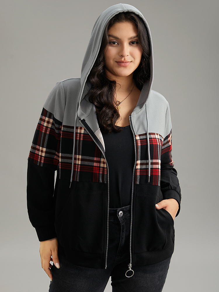 Plus Size Women Dailywear Plaid Contrast Pocket Casual Jackets BloomChic 