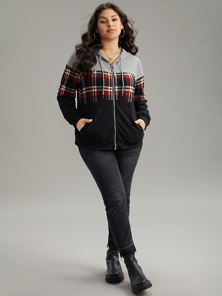 Plus Size Women Dailywear Plaid Contrast Pocket Casual Jackets BloomChic 
