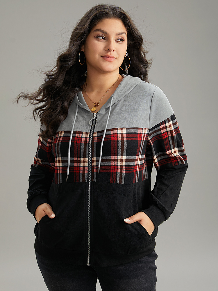 Plus Size Women Dailywear Plaid Contrast Pocket Casual Jackets BloomChic 