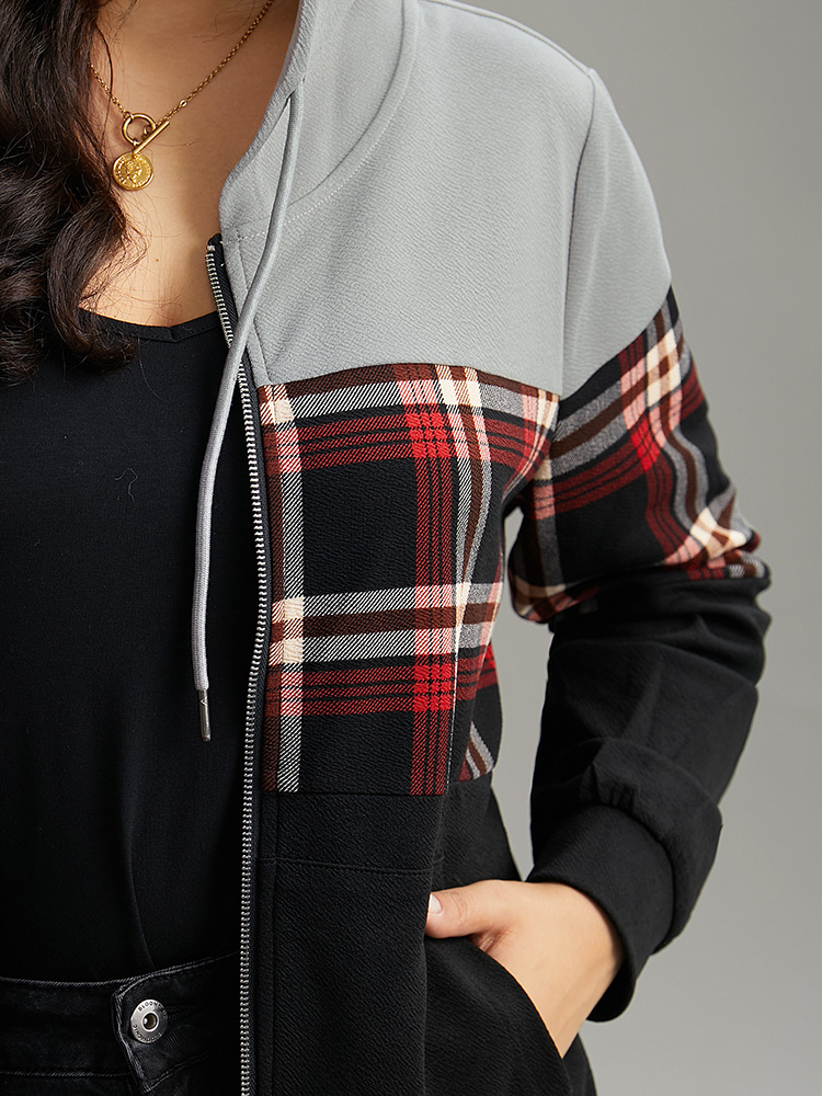 Plus Size Women Dailywear Plaid Contrast Pocket Casual Jackets BloomChic 