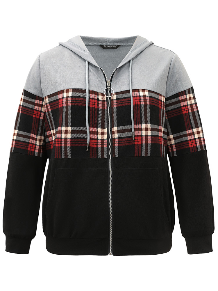 Plus Size Women Dailywear Plaid Contrast Pocket Casual Jackets BloomChic 
