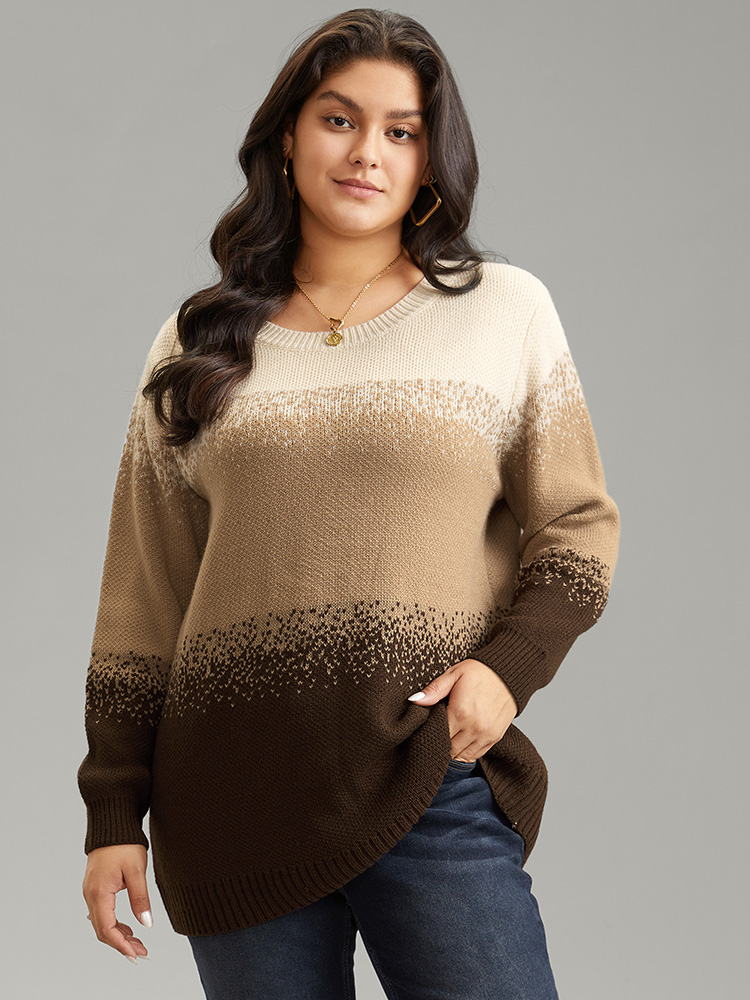 

Plus Size Ombre Colorblock Loose Crew Neck Pullover Bronze Women Casual Loose Long Sleeve Round Neck Dailywear Pullovers BloomChic