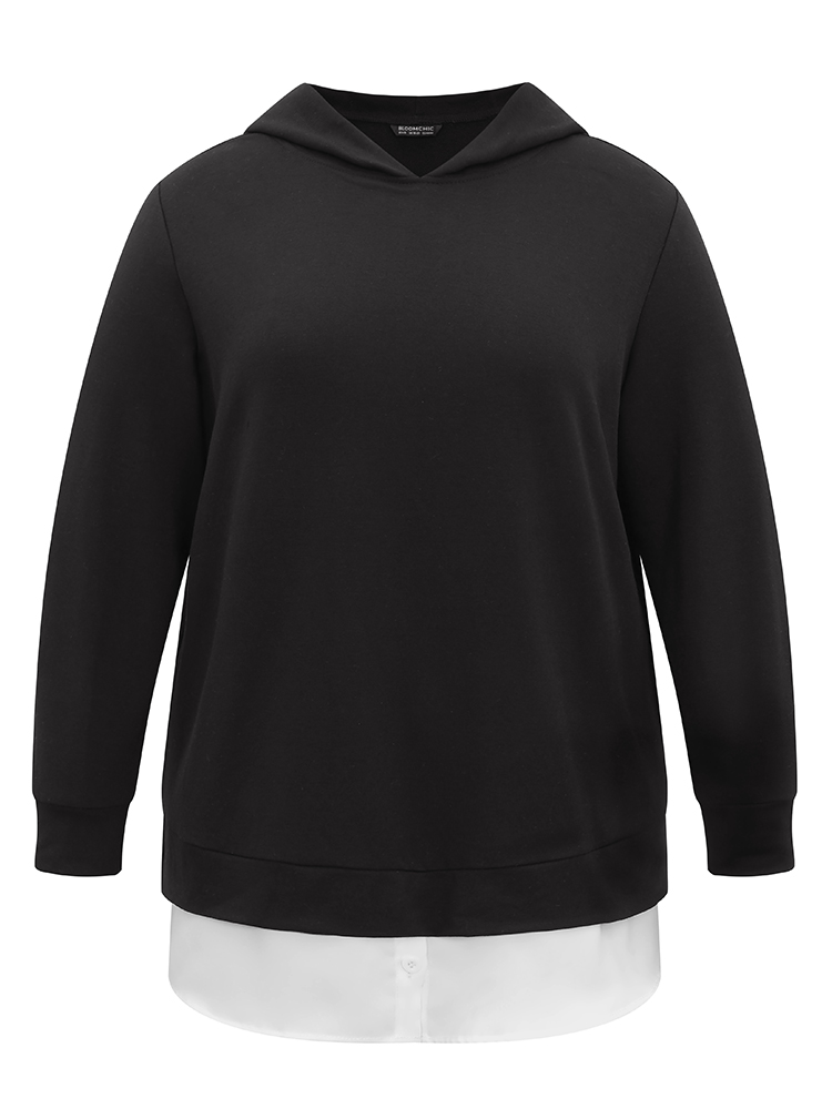 Plus Size Women Dailywear Plain Contrast Regular Regular Sleeve Long Sleeve Hooded Casual Sweatshirts BloomChic 