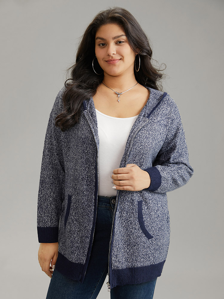 

Plus Size Supersoft Essentials Contrast Trim Heather Pocket Zipper Cardigan Midnight Women Casual Loose Long Sleeve Dailywear Cardigans BloomChic