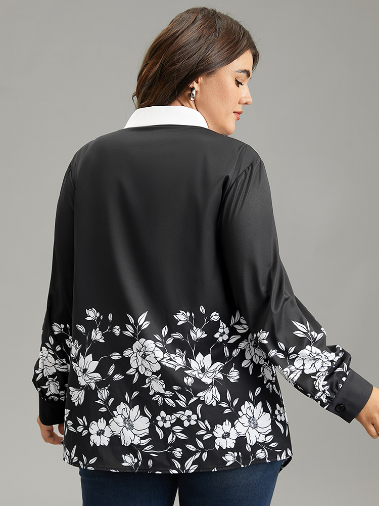 Plus Size Women Work Bohemian Print Contrast Regular Sleeve Long Sleeve Shirt collar Elegant Blouses BloomChic 