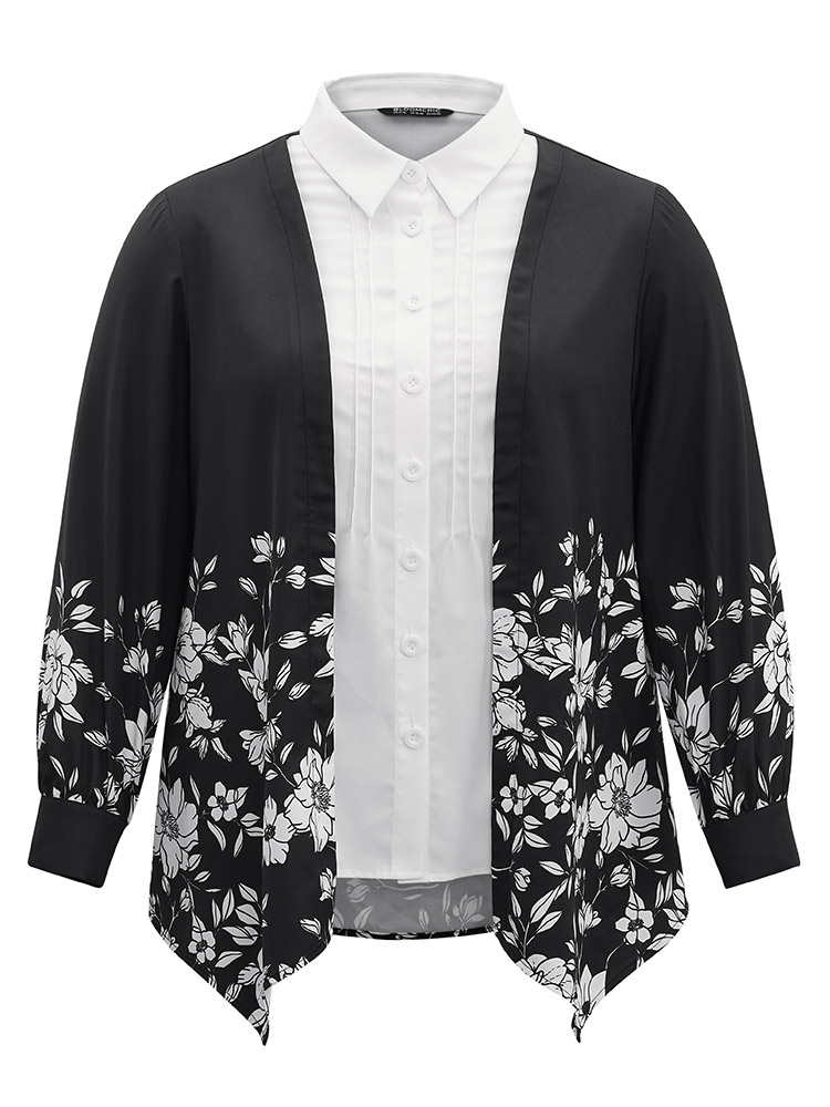 Plus Size Women Work Bohemian Print Contrast Regular Sleeve Long Sleeve Shirt collar Elegant Blouses BloomChic 