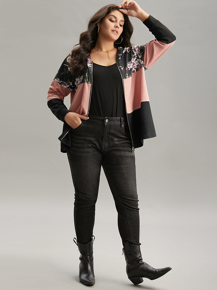 Plus Size Women Dailywear Floral Texture Regular Regular Sleeve Long Sleeve Hooded Pocket Casual Sweatshirts BloomChic 