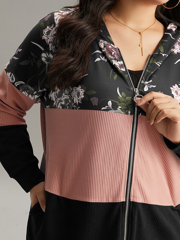 Plus Size Women Dailywear Floral Texture Regular Regular Sleeve Long Sleeve Hooded Pocket Casual Sweatshirts BloomChic 