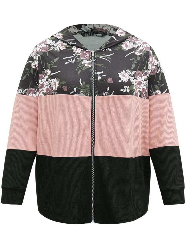Plus Size Women Dailywear Floral Texture Regular Regular Sleeve Long Sleeve Hooded Pocket Casual Sweatshirts BloomChic 