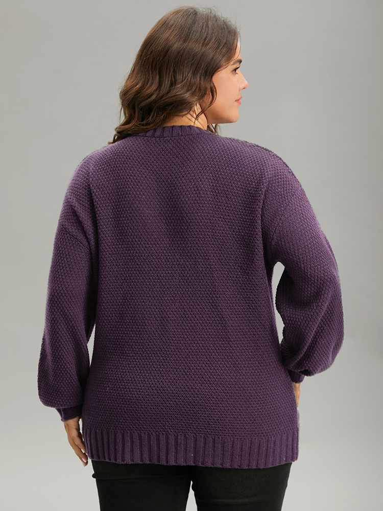 

Plus Size Solid Cable Knit V Neck Elastic Cuffs Pullover Eggplant Women Casual Loose Long Sleeve V-neck Everyday Pullovers BloomChic