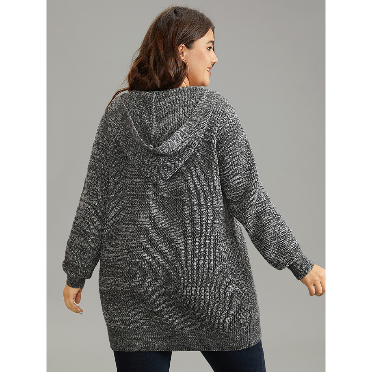 

Plus Size Heather Hooded Patched Pocket Open Front Tunic Cardigan Gray Women Casual Loose Long Sleeve Dailywear Cardigans BloomChic