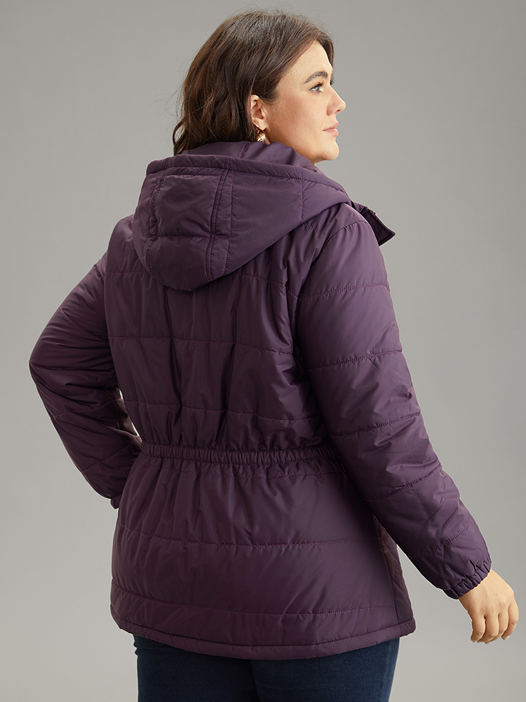 

Plus Size Quilted Duffle Button Hooded Pocket Cotton Jacket Women Eggplant Casual Quilting Ladies Dailywear Winter Coats BloomChic