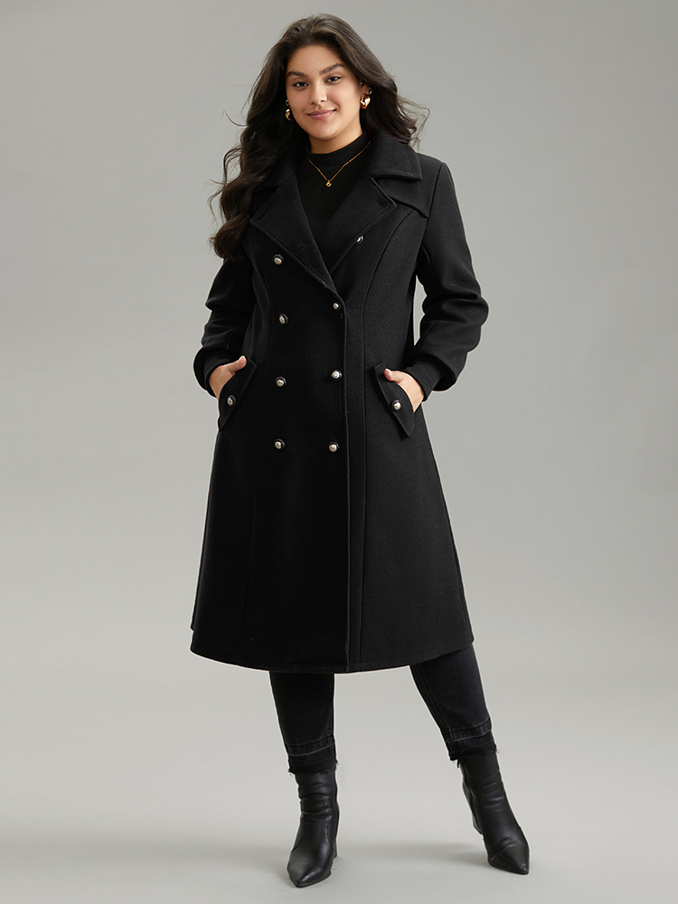 

Plus Size Plain Lapel Collar Double Breasted Coat Women Black Casual Lined Ladies Dailywear Winter Coats BloomChic