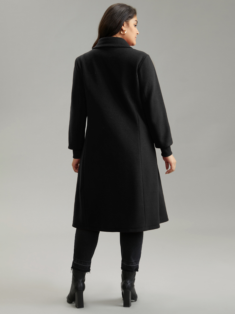 Plus Size Plain Lapel Collar Double Breasted Coat Women Black Casual Lined Ladies Dailywear Winter Coats BloomChic 28/5X 
