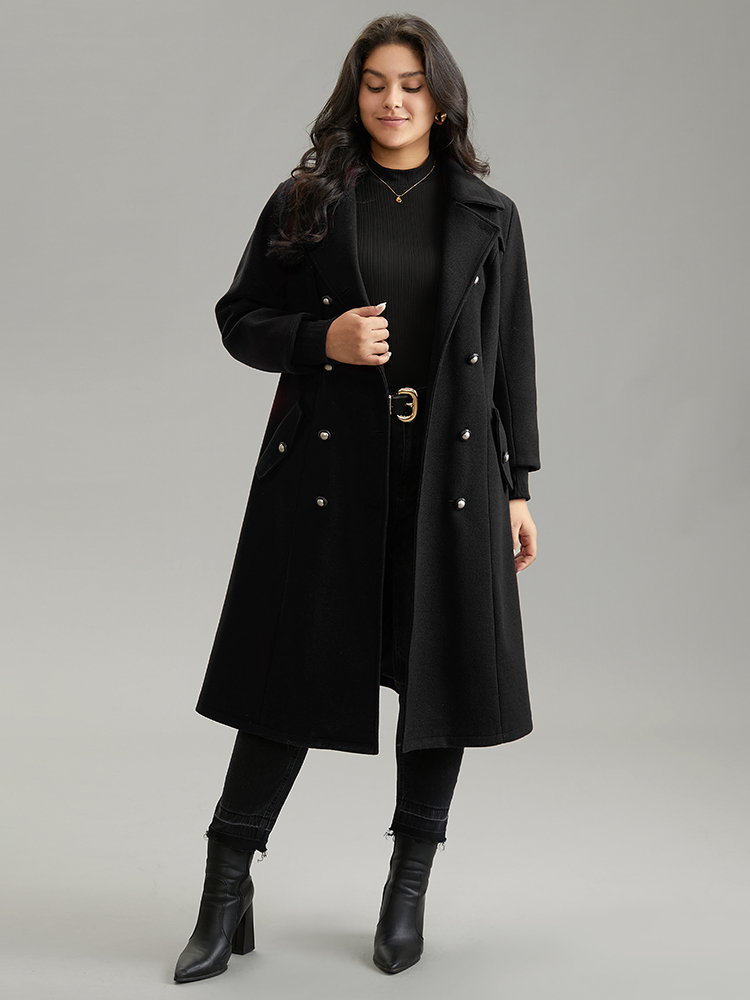 

Plus Size Plain Lapel Collar Double Breasted Coat Women Black Casual Lined Ladies Dailywear Winter Coats BloomChic