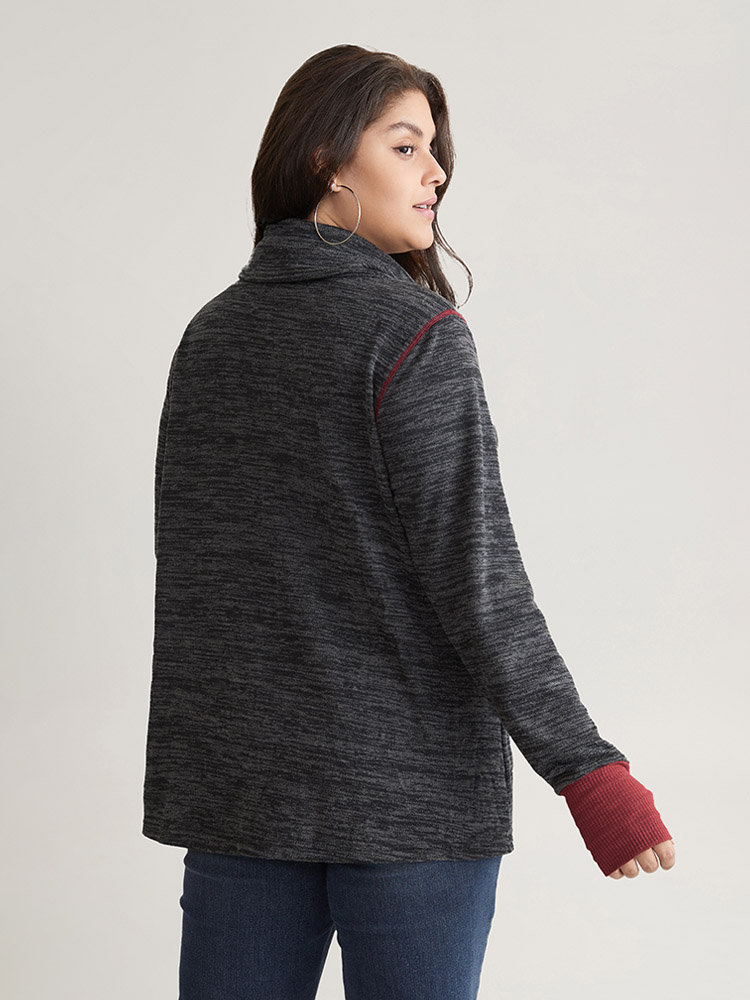 Plus Size Contrast Heather Thumb Hole Turtleneck T-shirt DimGray Women Casual Contrast Plain Turtleneck Dailywear T-shirts BloomChic 10/M 