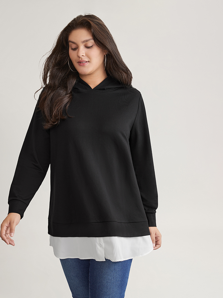 Plus Size Women Dailywear Plain Contrast Regular Regular Sleeve Long Sleeve Hooded Casual Sweatshirts BloomChic 