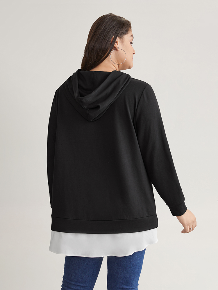 Plus Size Women Dailywear Plain Contrast Regular Regular Sleeve Long Sleeve Hooded Casual Sweatshirts BloomChic 