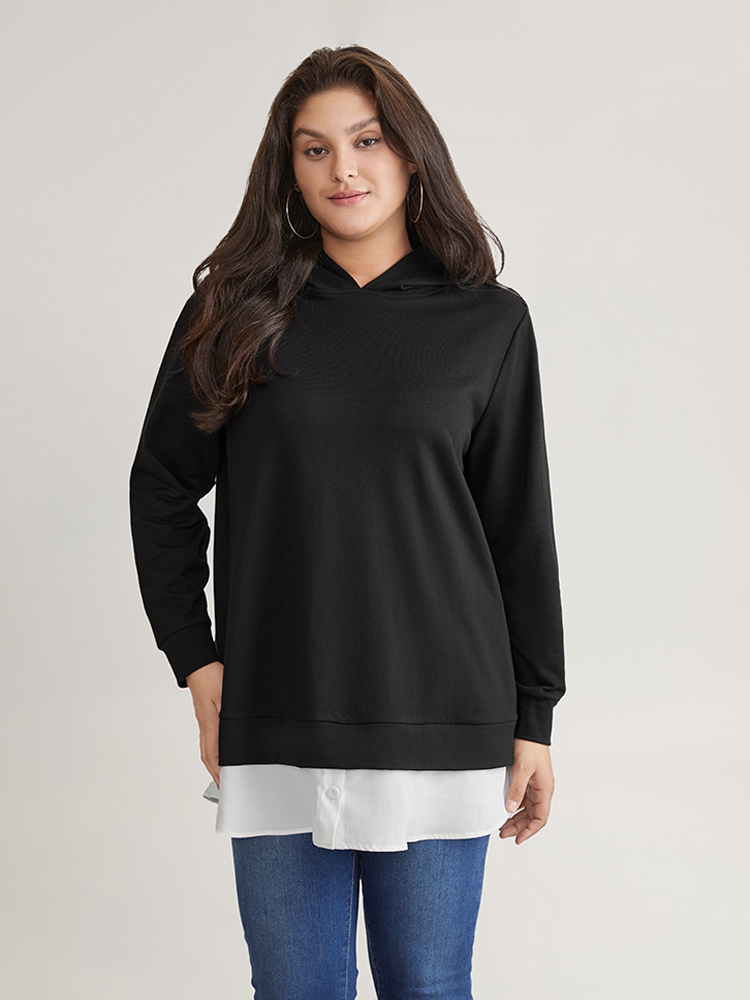 Plus Size Women Dailywear Plain Contrast Regular Regular Sleeve Long Sleeve Hooded Casual Sweatshirts BloomChic 